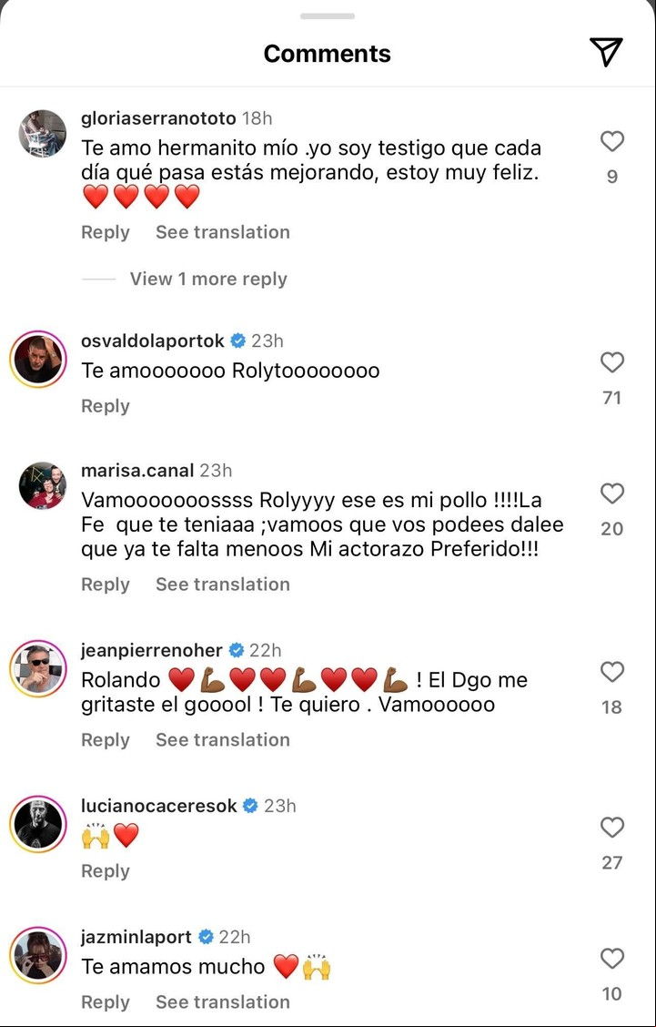 Figuras del espectáculo le enviaron mensajes a Roly. Instagram