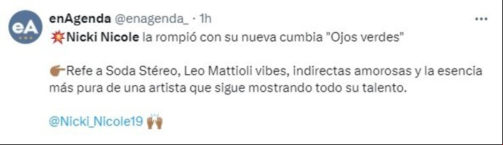 El comentario de un fan sobre la canción de Nicki Nicole "Ojos verdes".