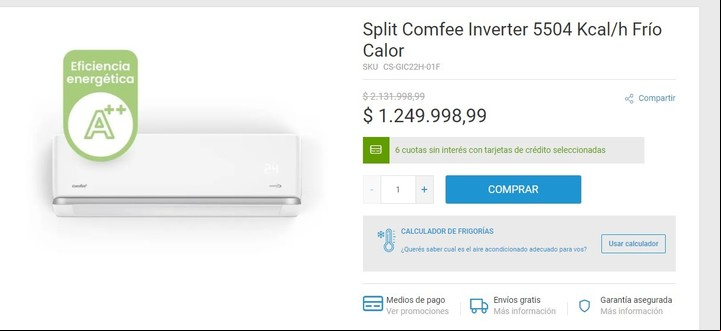Descuentos y cuotas sin interés en aires acondicionados por el Hot Sale. Imagen: Captura.