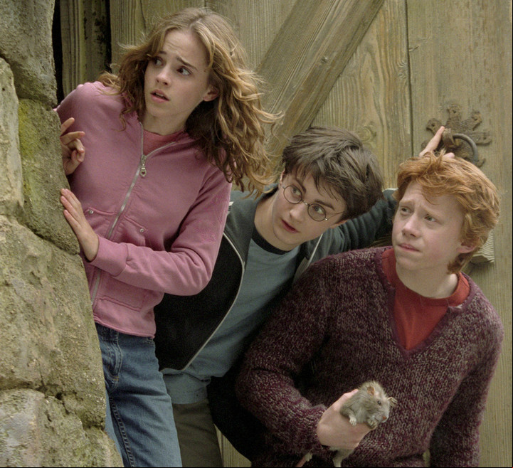 Emma Watson (Hermione), Daniel Radcliffe (Harry Potter) y Rupert Grint (Ron).