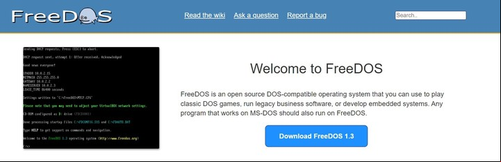 El sitio oficial de FreeDOS, donde se puede descargar esta versión alternativa de Windows.