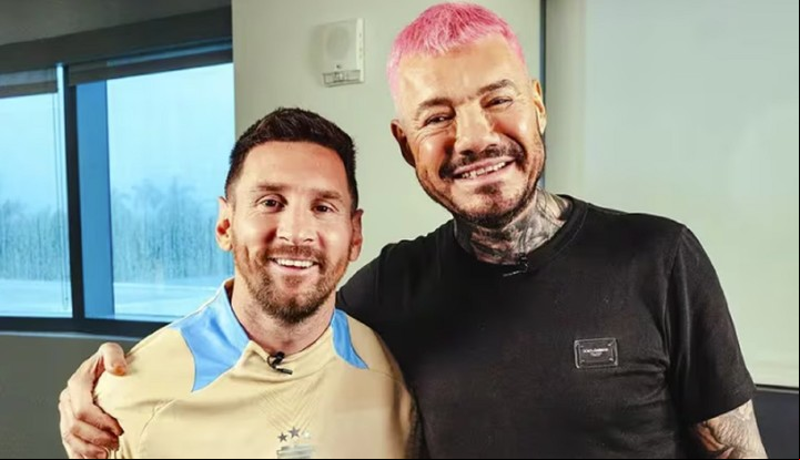 Messi y Tinelli, charla de amigos en Miami. Foto: América TV.