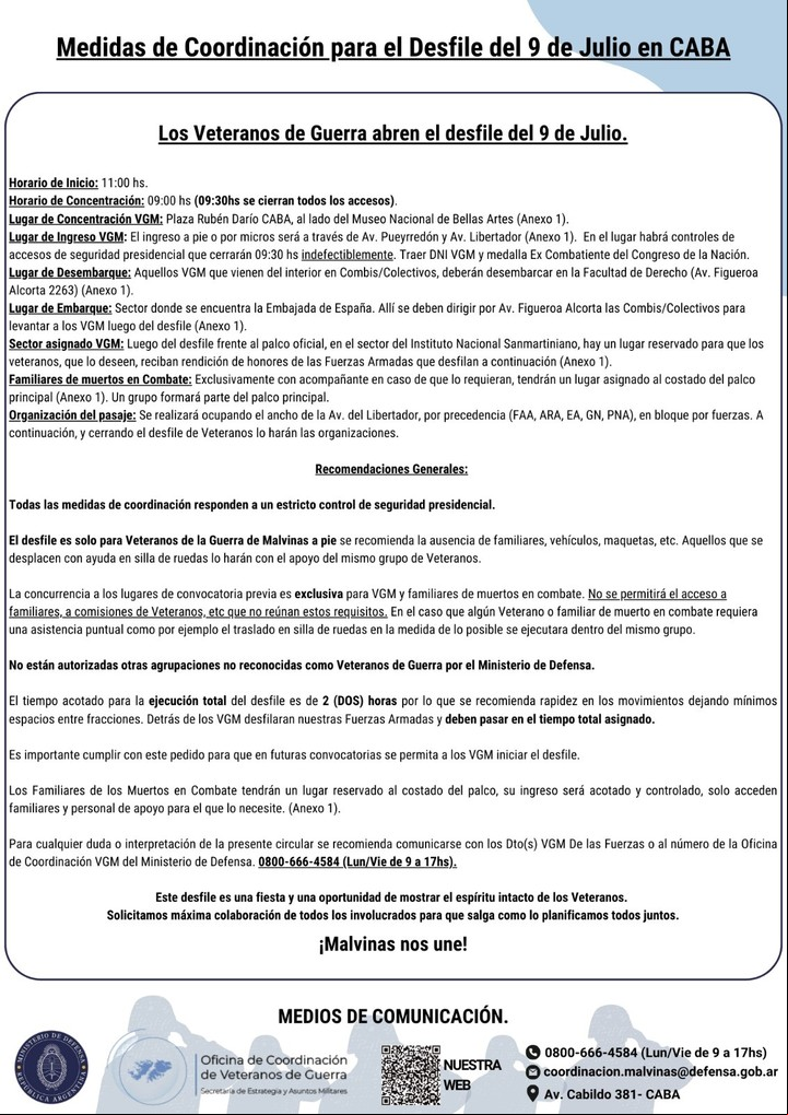 El instructivo para los veteranos de guerra de Malvinas que quieran asistir al desfile de este 9 de julio