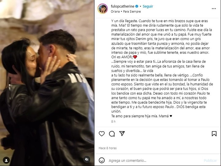 Catherine Fulop le dedicó una extensa carta abierta a su hija, Oriana Sabatini a tan solo horas de su casamiento con Paulo Dybala.