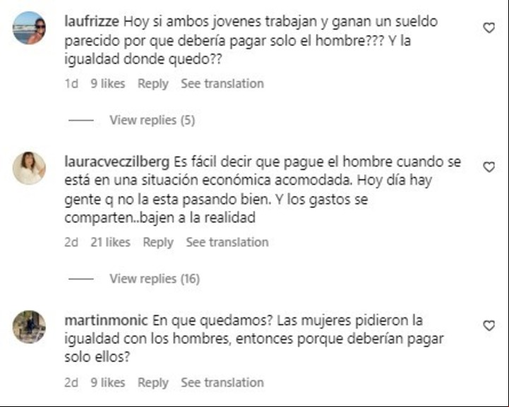 Los comentarios en el video de Teresa Calandra que generó debate. Foto: Instagram