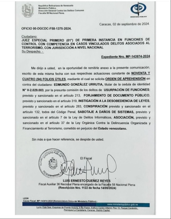 Orden de arresto contra Edmundo González.