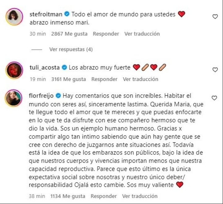 Stefi Roitmna, Tuli Acosta y María Florencia Freijo le demostraron su apoyo a María Becerra.