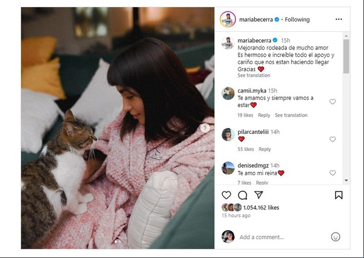 María Becerra mostró cómo se recupera tras anunciar la pérdida de su embarazo. | Foto: Instagram