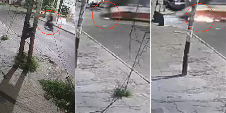La secuencia en que el colectivo de la línea 188 embiste al joven motoquero. Foto: Capturas de video.