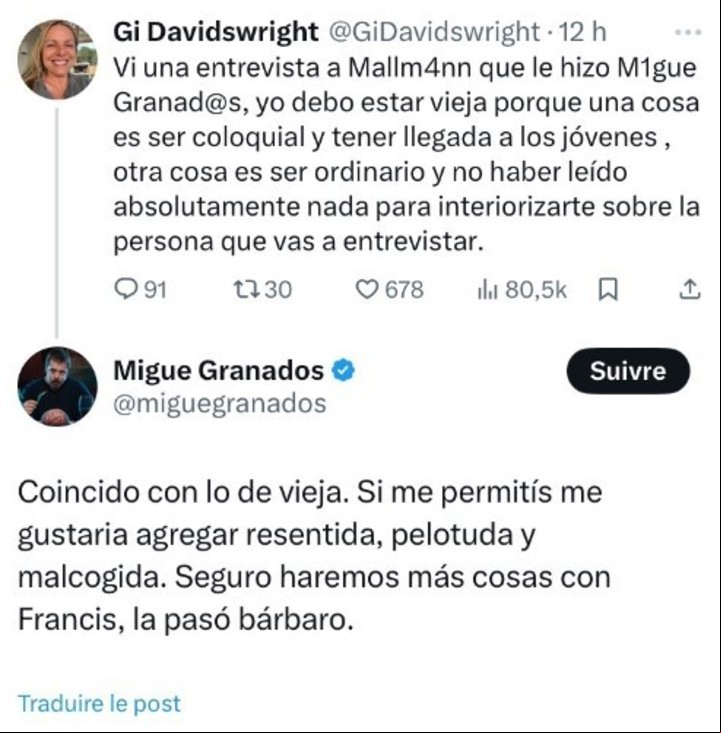 El comentario de una usuaria de X y la fuerte respuesta de Migue Granados.