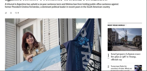 "Por corrupción", cómo reflejaron los medios del mundo la ratificación de la condena a Cristina Kirchner