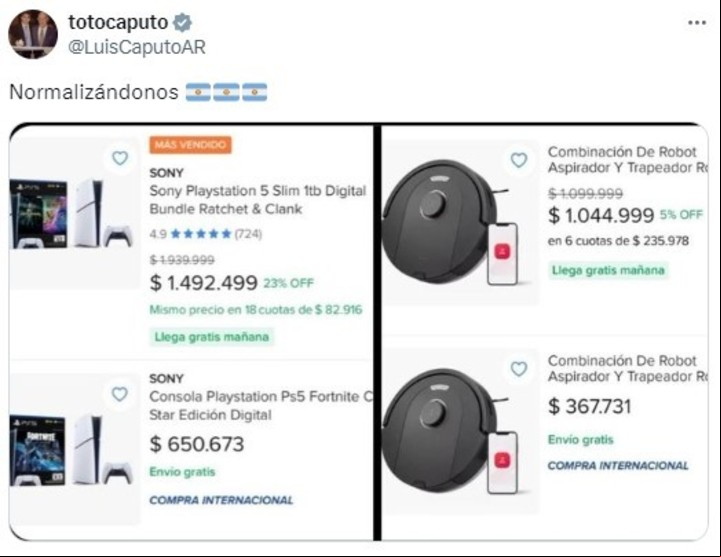 El tuit del ministro de Economía, Luis Caputo. Foto: X