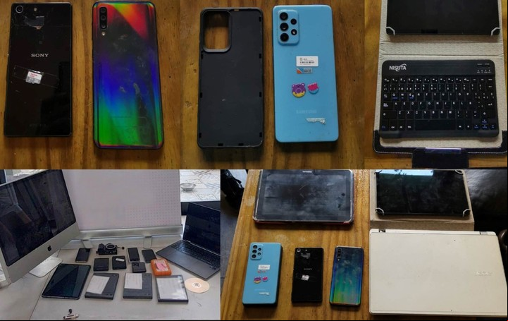 Celulares, tables y otros materiales encontrados durante los allanamientos.
