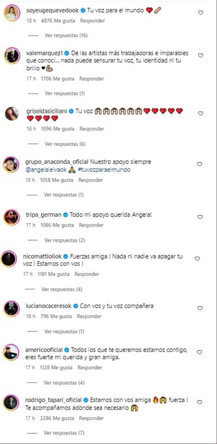 Los famosos se solidarizaron con Ángela Leiva tras haber denunciado a su expareja en redes sociales. | Foto: Instagram