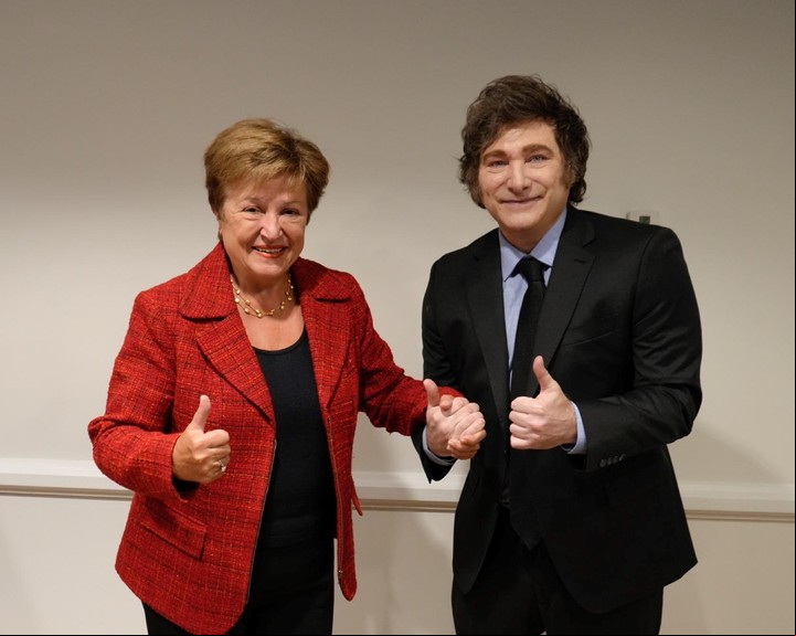 Kristalina Georgieva, titular del FMI, y Javier Milei.