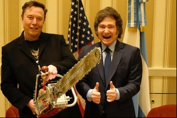 "Hola amigo": Milei se reunió con Elon Musk y le regaló una motosierra