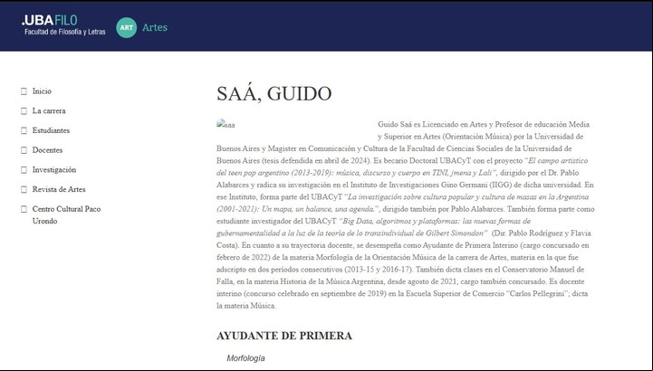 La biografía de Guido Agustín Saá según la Universidad de Buenos Aires.