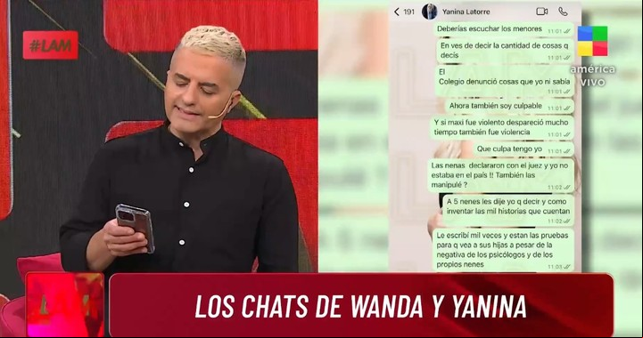De Brito leyó al aire los mensajes que Wanda Nara le envió a Yanina Latorre.