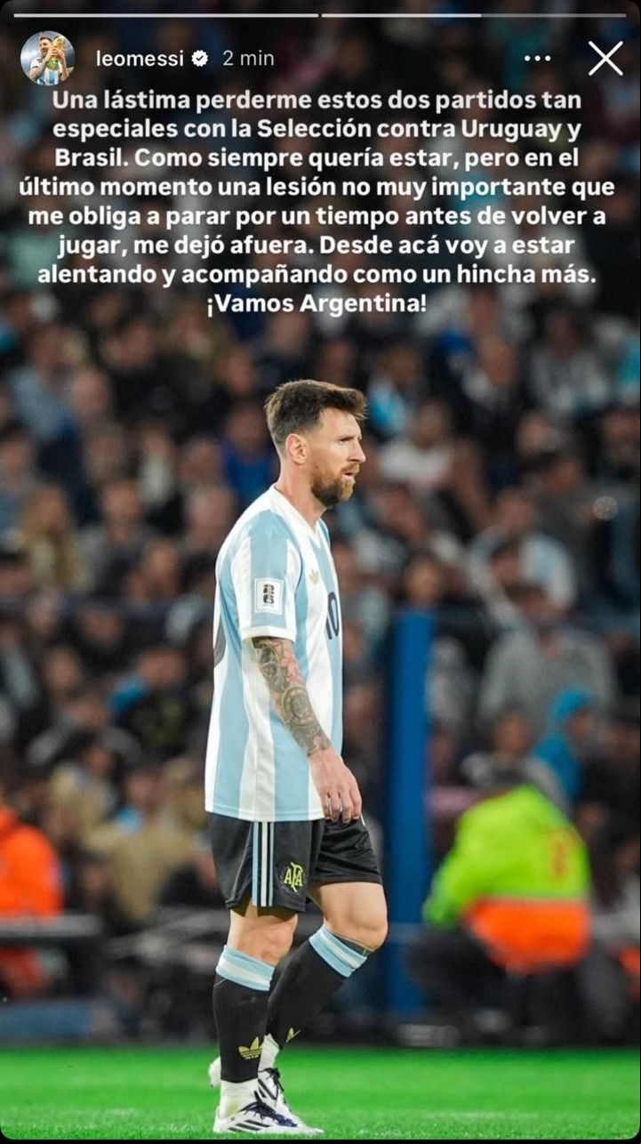 El mensaje de Lionel Messi después de su baja de la lista de la Selección Argentina.