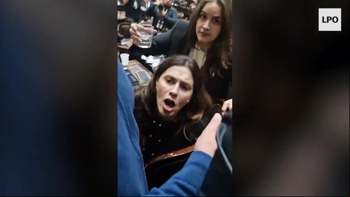 Pagano y Rocío Bonacci enfrentando a Lilia Lemoine y Celeste Ponce en el recinto de Diputados.
