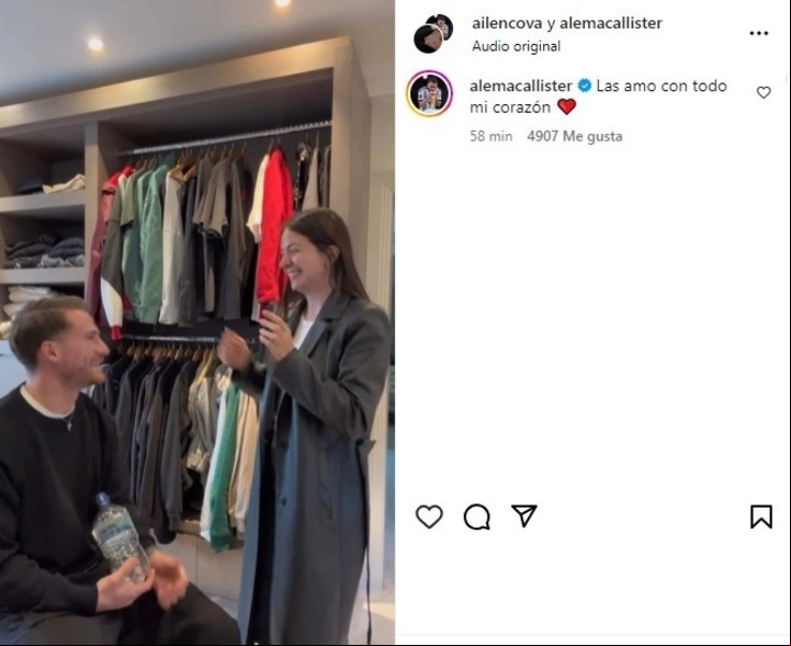 El tierno mensaje de Alexis Mac Allister tras oficializar el embarazo de su novia, Ailén Cova. | Foto: Instagram
