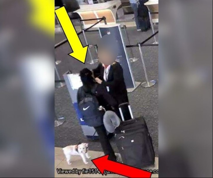 La mujer, de espaldas, junto a su perro en el aeropuerto, según las cámaras de seguridad. Foto: Orlando Police Department.