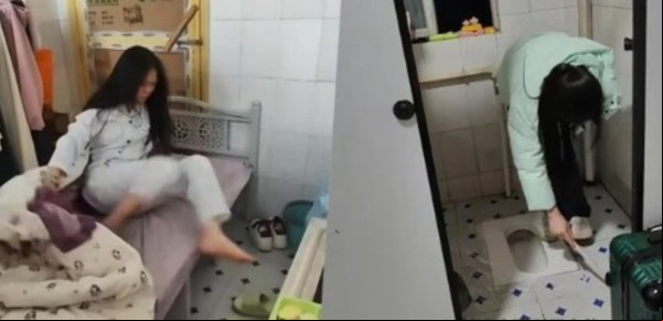 Una chica vive en el baño de su trabajo para ahorrar dinero en el alquiler