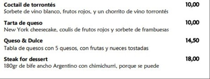 En la sección de "postres" figura el bife ancho. Foto Argenvino