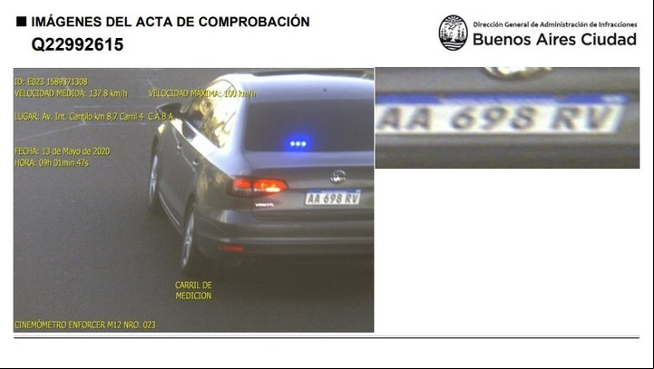 En 2020, al auto de Bianco le hicieron una multa por manejar a 137,8 kilómetros por hora en una zona en donde la máxima es de 100.