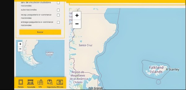 Tras críticas en redes, Correo Argentino corrigió el mapa de su buscador y colocó el nombre correcto de Malvinas Argentinas al archipiélago patagónico