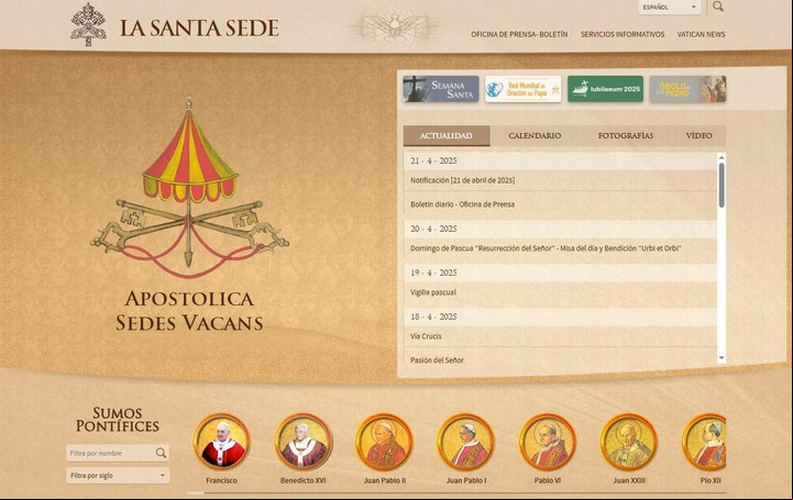 La página oficial de la Santa Sede con el anuncio de "sede vacante". Foto: vatican.va