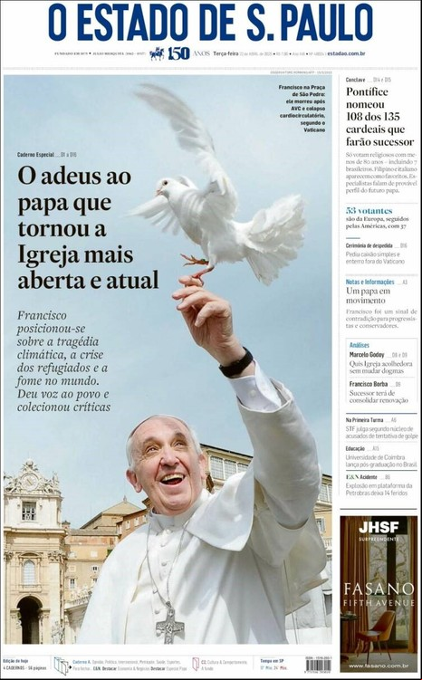 Tapa del diario brasilero O Estado de S. Paulo 22 de abril de 2025.