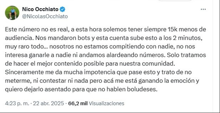 La respuesta de Nicolás Occhiato a la publicación de Real Time.