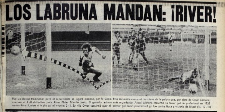 El histórico gol de Omar Labruna a Boca en 1978, en la tapa de la edición matutina del diario Cronica.