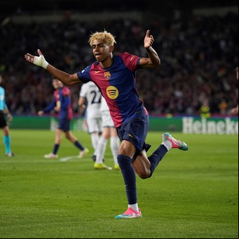 Lamine Yamal, de los gestos de dolor en la entrada en calor a ser el goleador más joven de la Champions League