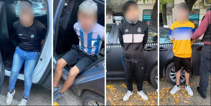 Los cuatro detenidos por la Policía por los robos piraña que se vienen sucediendo en La Boca. Foto: Policía de la Ciudad