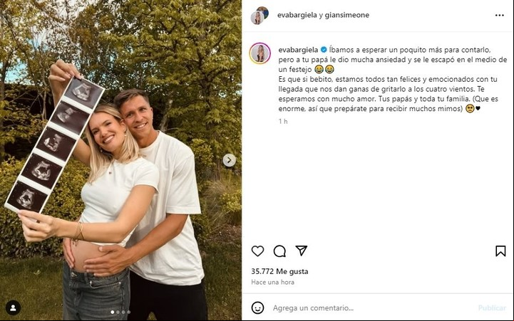 Eva Bargiela anunció formalmente su embarazo a través de las redes sociales. | Foto: Instagram