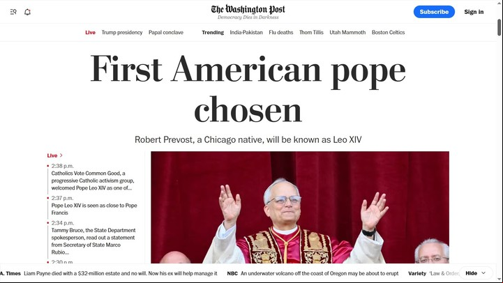 "Eligen al primer Papa estadounidense", puso en tapa el Washington Post.