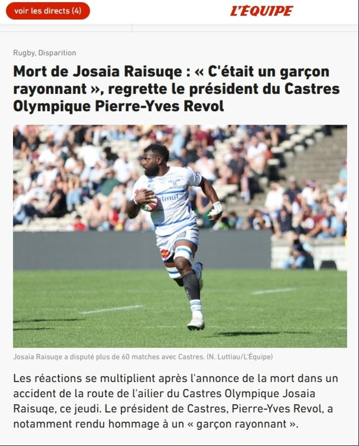 La publicación de L'Equipe, tras la muerte de Raisuqe.