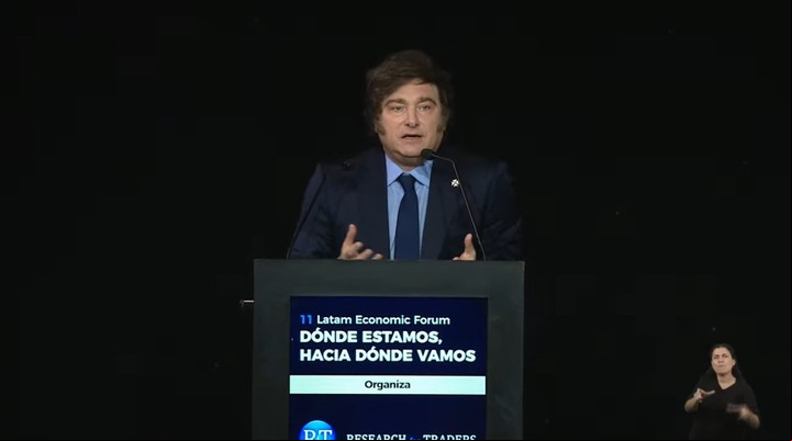 El presidente Javier Milei durante su discurso en el Latam Economic Forum. (Foto: captura de video)