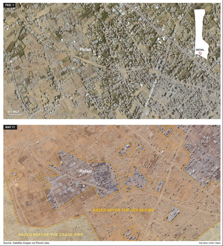 Las imagenes muestran la magnitud de la destrucción en Rafah. Fuente: Imágenes de satélite vía Planet Labs