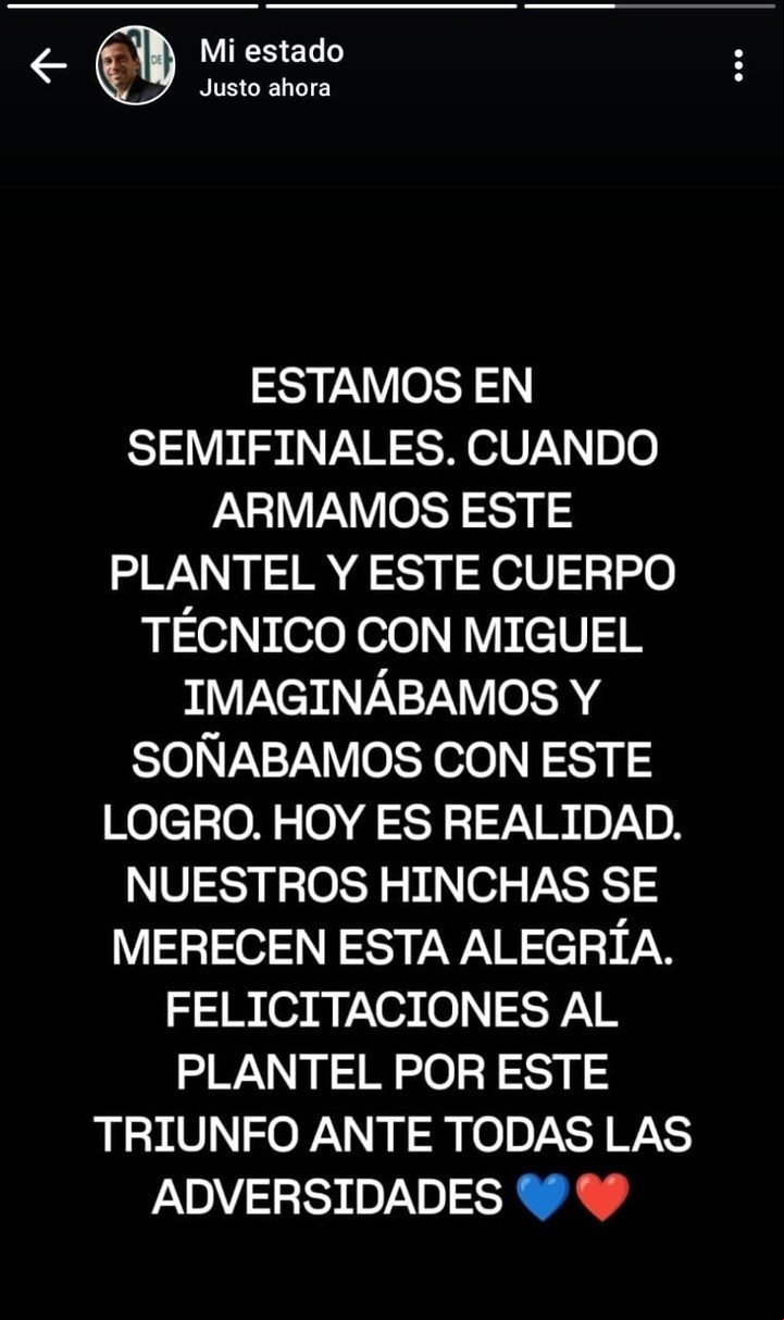 Marcelo Moretti reapareció con un mensaje en su estado de WhatsApp tras la clasificación de San Lorenzo.