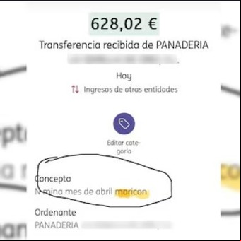 Le pagó el salario a su empleado con el concepto "sueldo mes de abril del maricón"